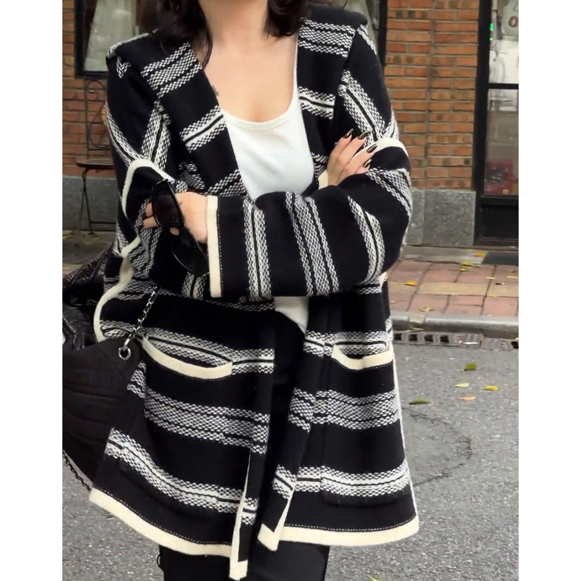 Striped Hooded Casual Mid-length Loose Sweater ARZ