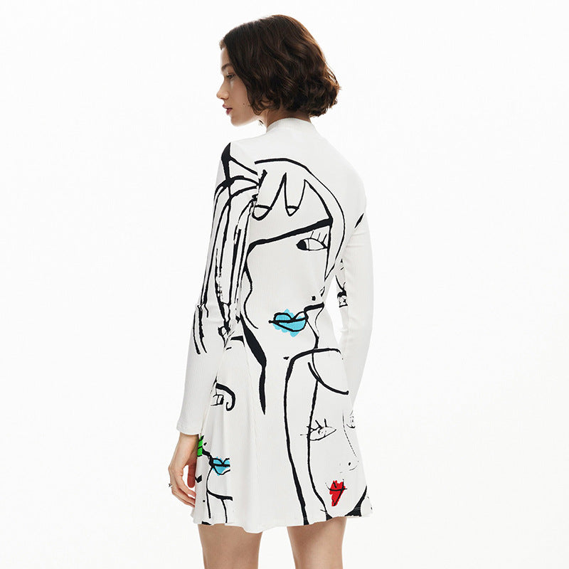 Women's Positioning Portrait Line Printing Dress ARZ