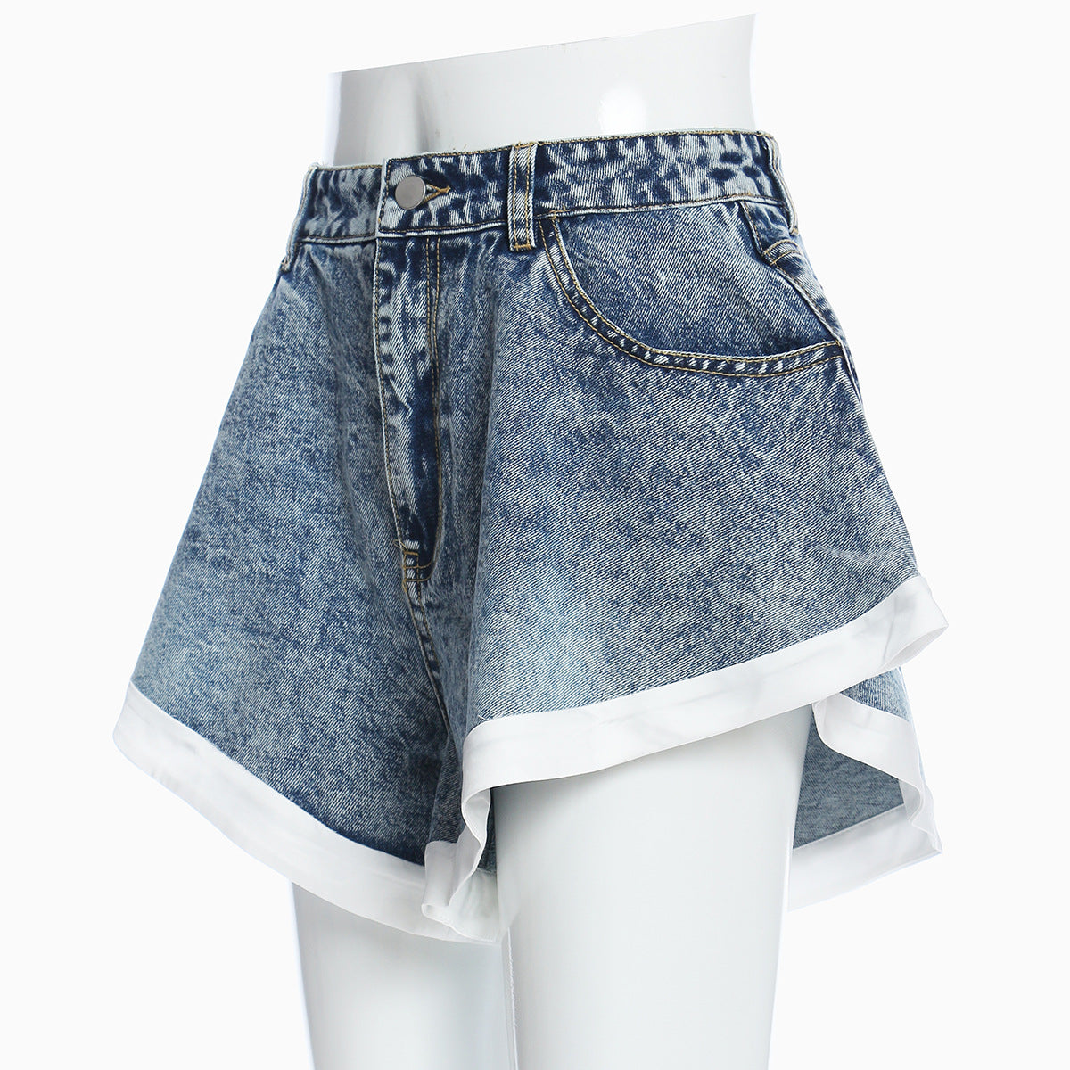 Ruffled Hem Hit White Denim Shorts ARZ