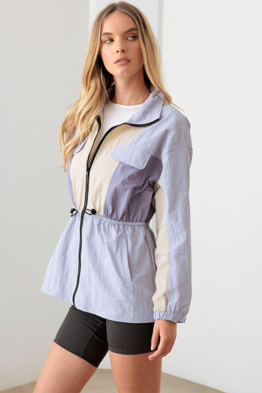 Le Lis Color Block Collared Wind Breaker Jacket Trendsi