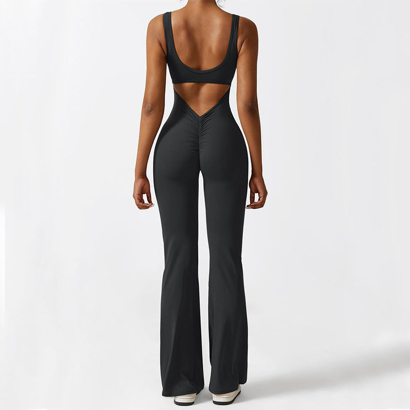 Women Sleeveless Flare Jumpsuits Fitness Yoga Long Pants ARZ