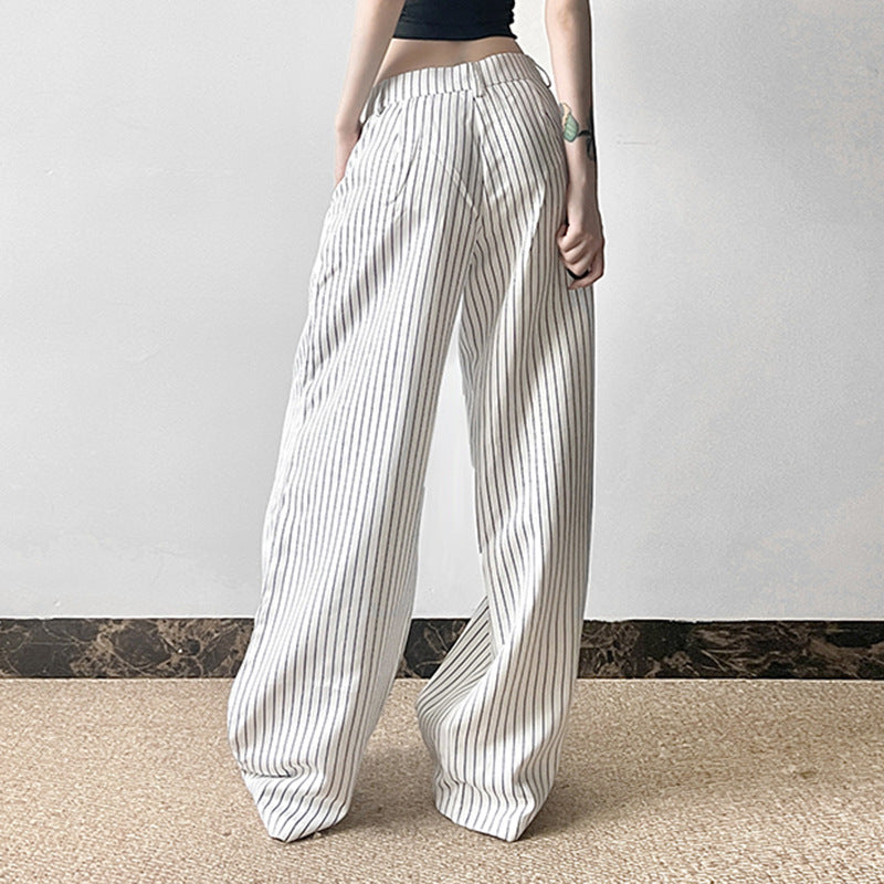 Striped All-matching Pressed Straight Wide-leg Pants ARZ