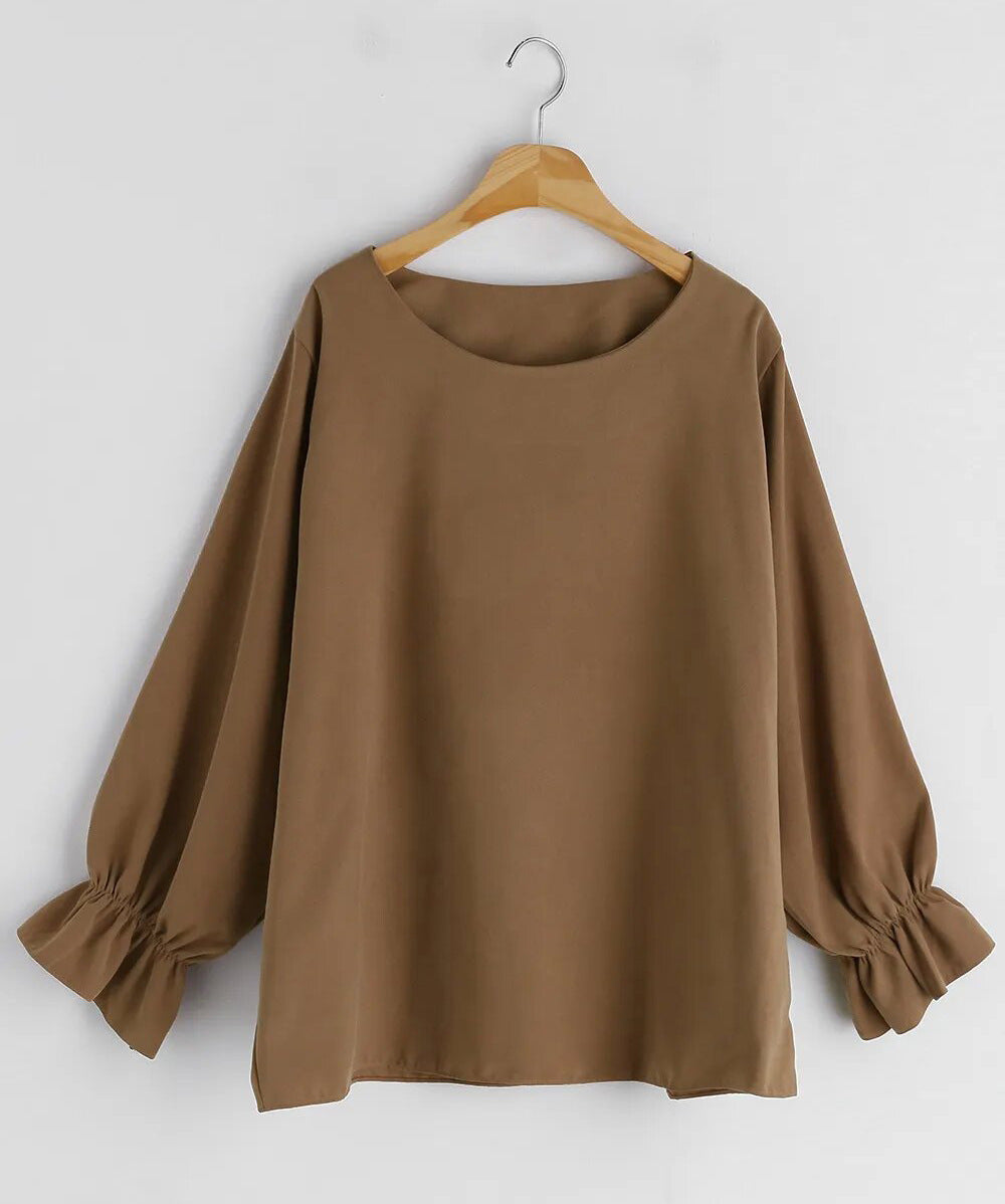 Pure Color Casual Versatile Round Neck Long Sleeve Top ARZ