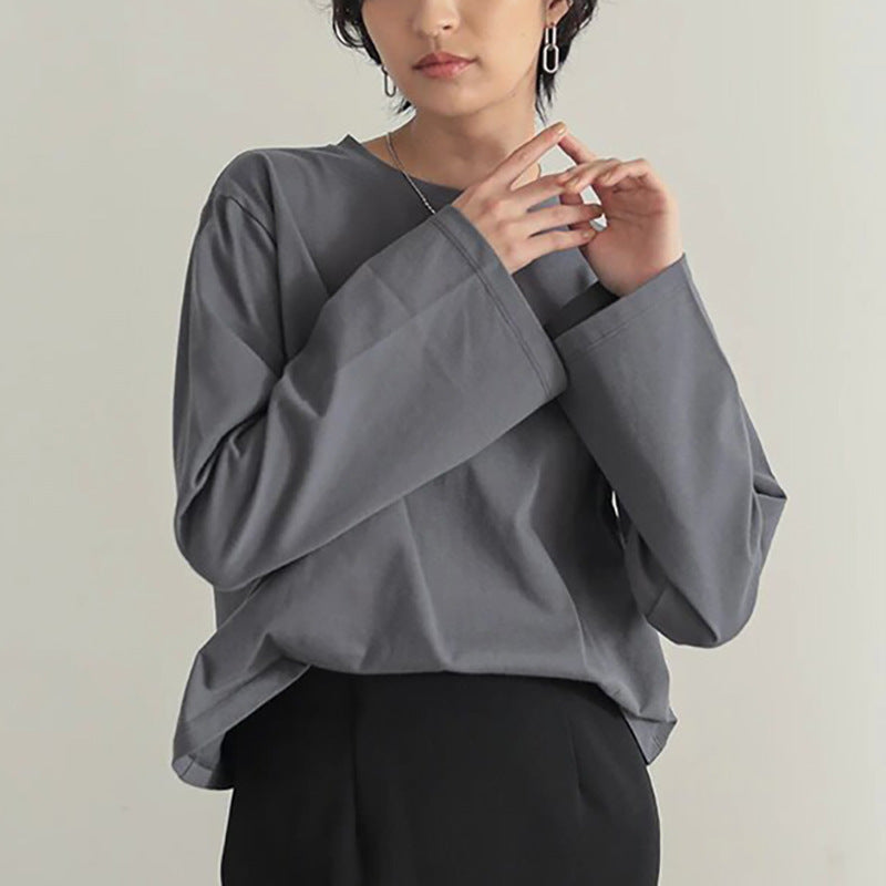 Simple Casual Solid Color Cotton Round Neck Bottoming Shirt ARZ