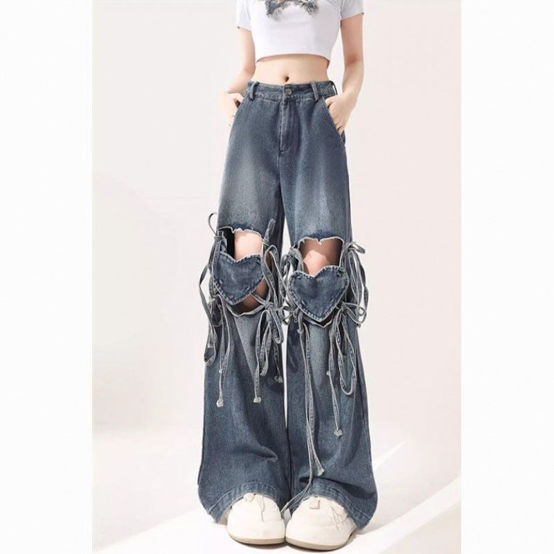 Women's High Waist Love Strap Design Jeans ARZ