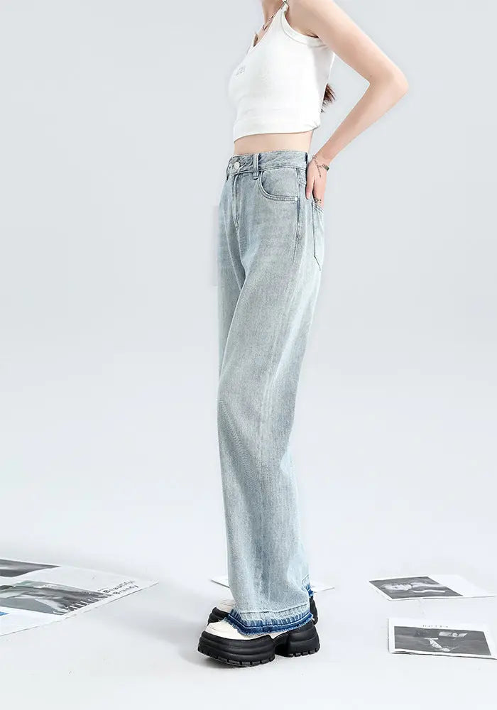 Fashion Light Blue Wide Leg Jeans For Women ARZ