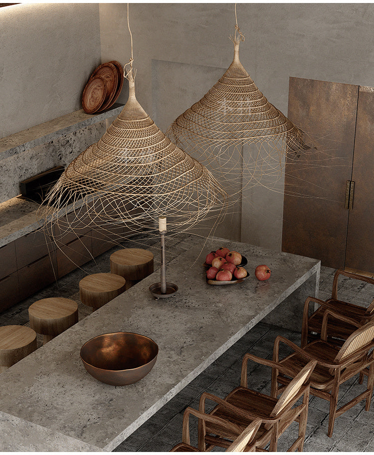 Rattan Chandelier At The Bedside Of Wabi Sabi B&B Study Room ARZ