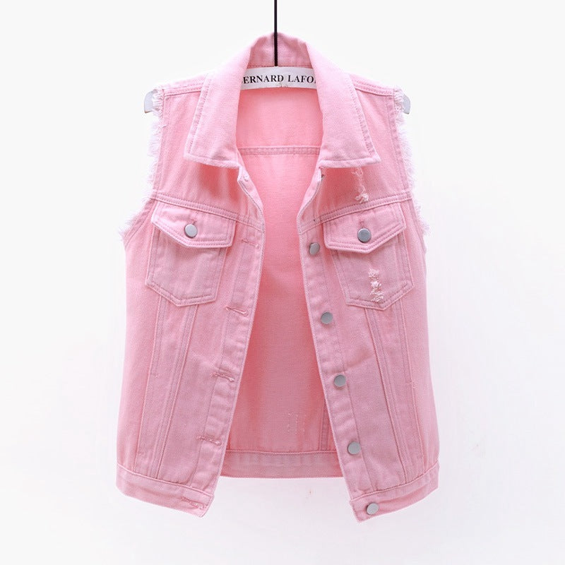 Multi-Color Selection Denim Vest Women's Slim Sleeveless Jacket ARZ