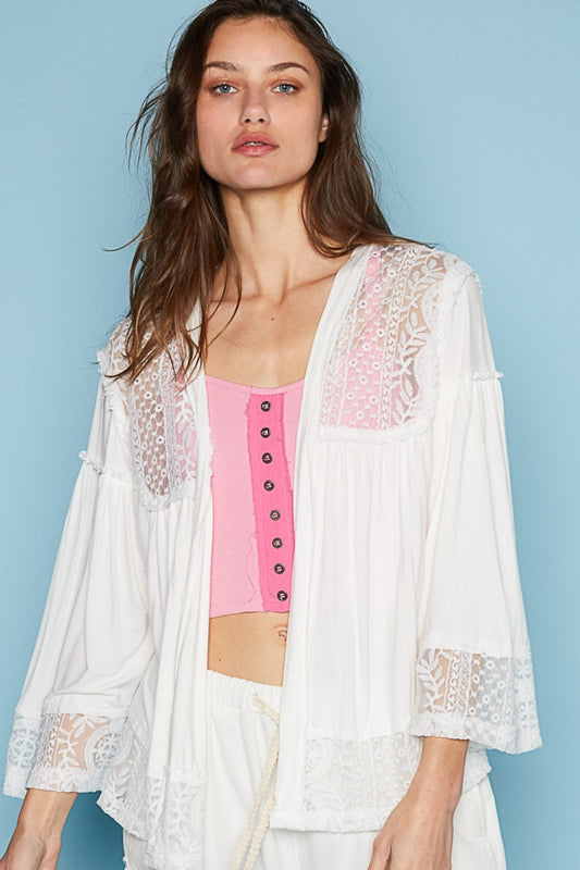 POL Open Front Lace Detail Cardigan Trendsi