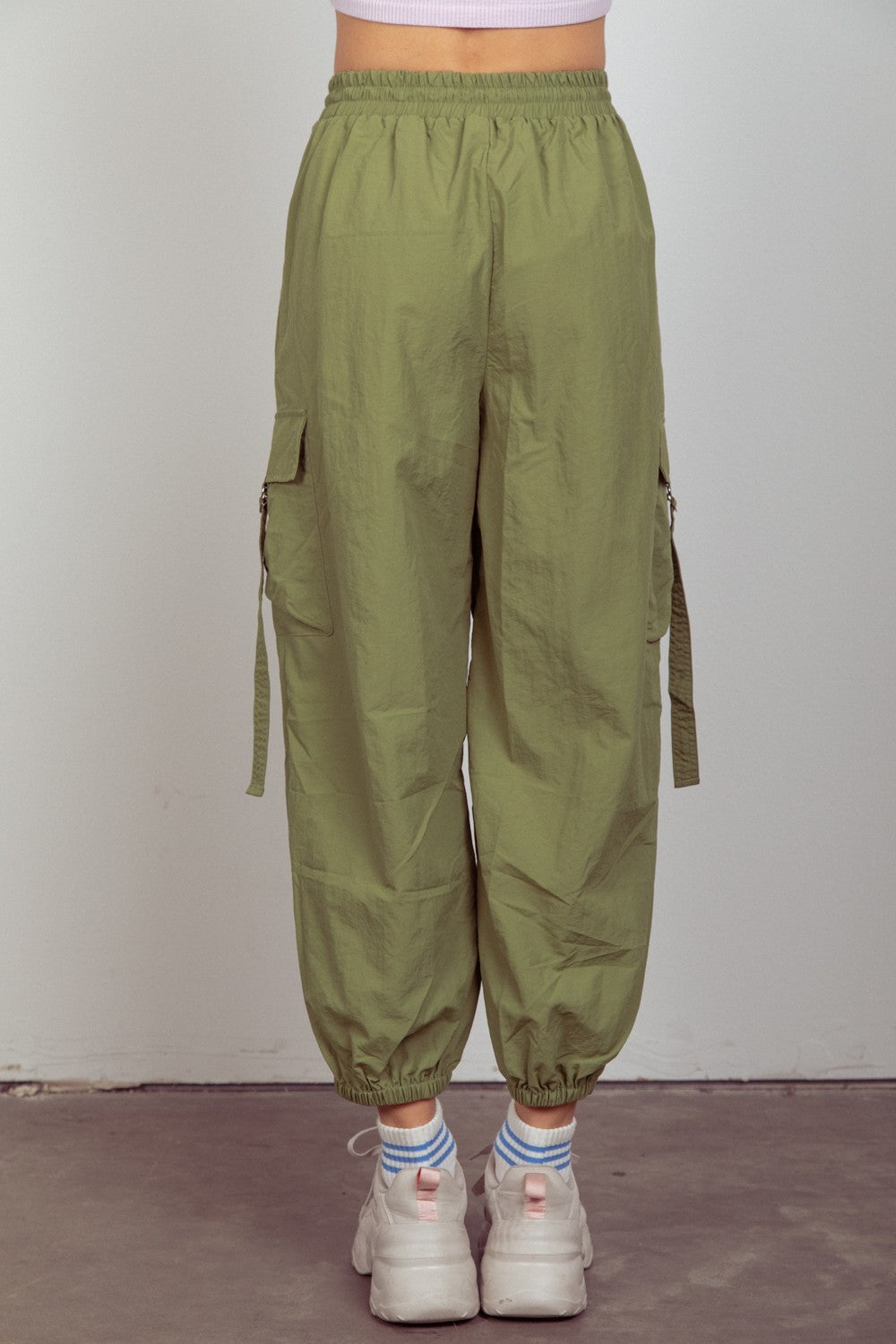 VERY J Elastic Waist Woven Cargo Pants Trendsi