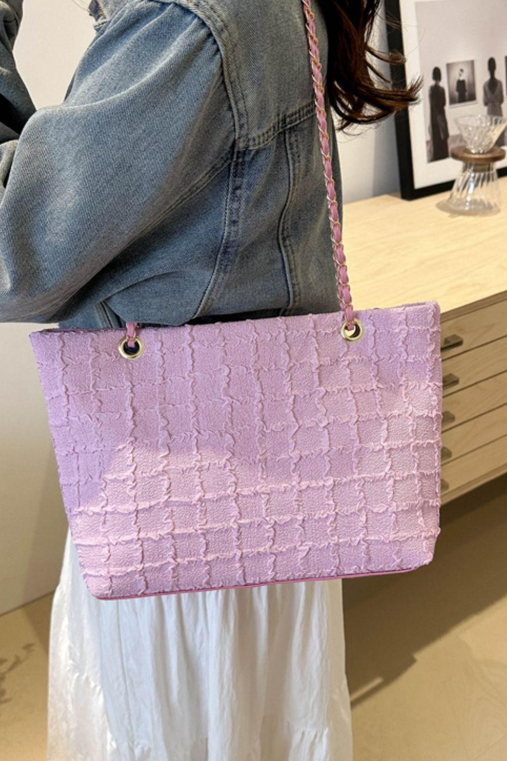 Polyester Texture Chain Tote bag Trendsi