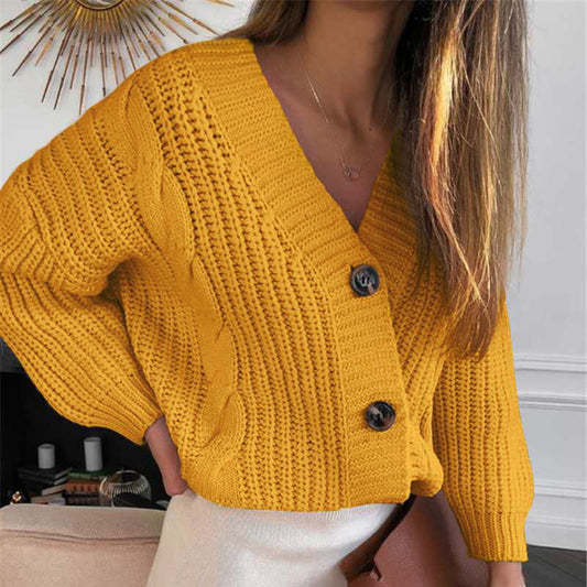 Button sweater coat women loose thick wool twist knit sweater ARZ