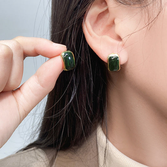 Hong Kong Style Green Dripping Stud Earrings Sterling Silver Needle Special-interest Design ARZ