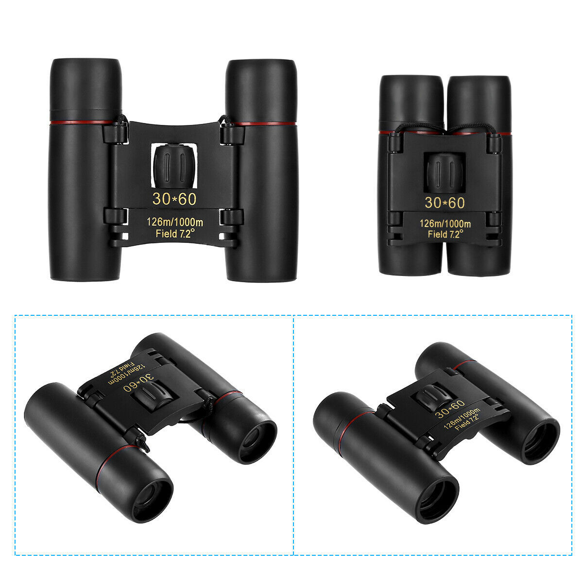 Binoculars 30x60 Zoom Travel Compact Folding Telescope Hunting Day Night Outdoor Small Pocket Binoculars Compact Adults, Mini Kids Binoculars Boys For Bird Watching, Concert Theater Opera ARZ