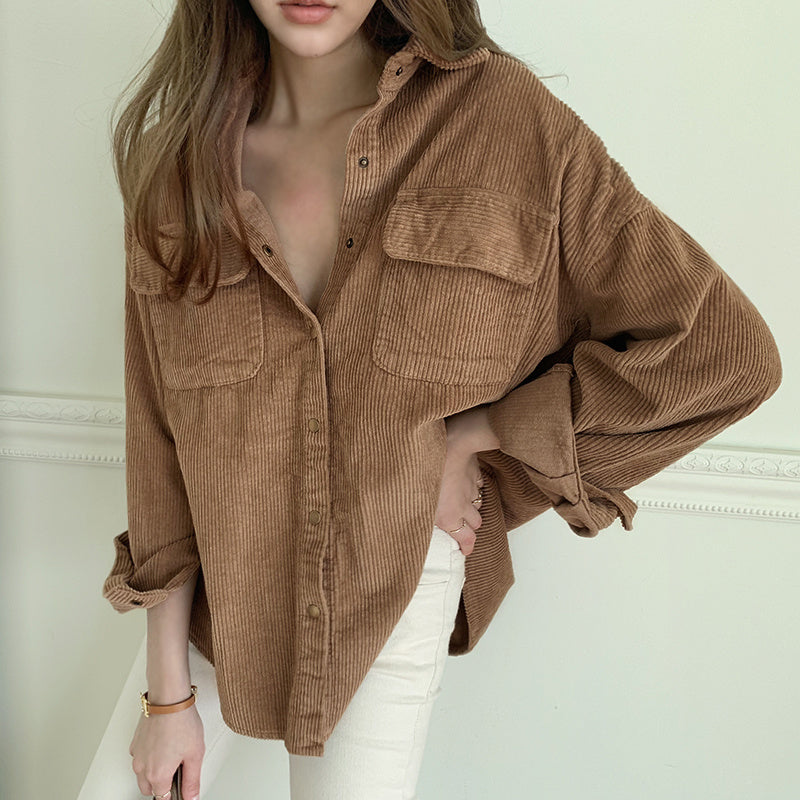 Women wear retro Hong Kong-style corduroy shirts ARZ