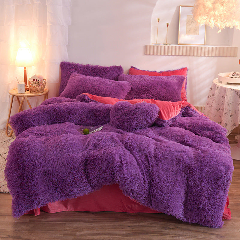 Luxury Thick Fleece Duvet Cover Queen King Winter Warm Bed Quilt Cover Pillowcase Fluffy Plush Shaggy Bedclothes Bedding Set Winter Body Keep Warm ARZ