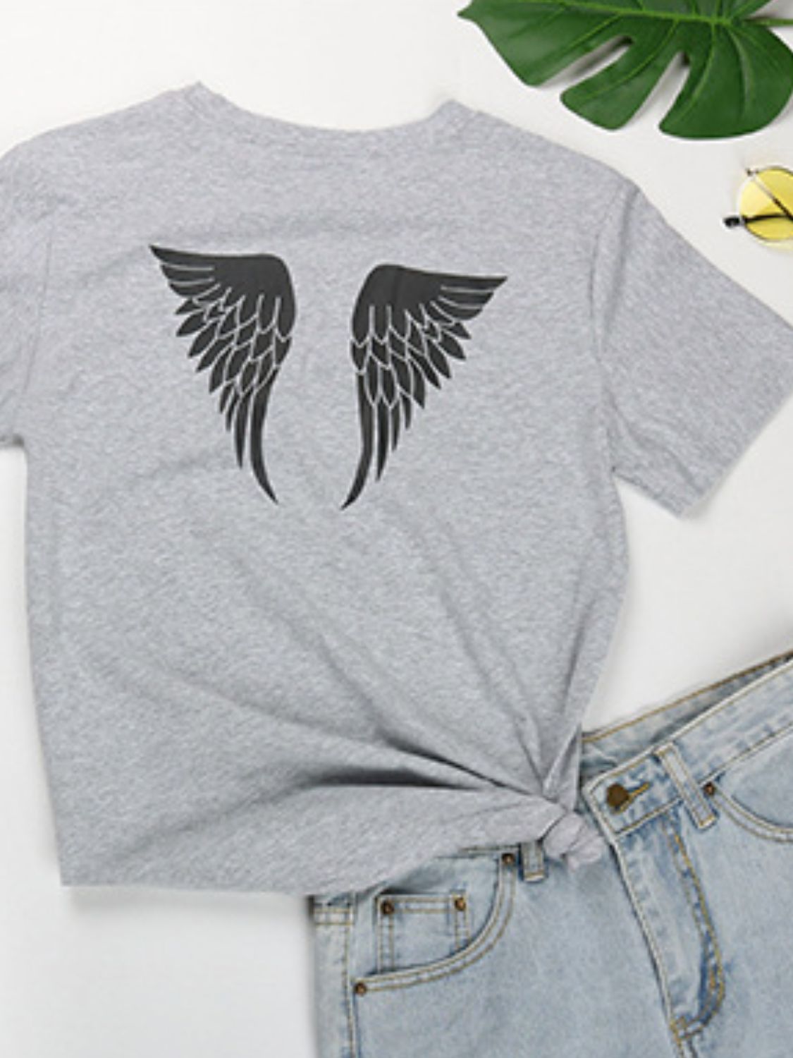 Perfee ANGEL Round Neck Short Sleeve T-Shirt Trendsi