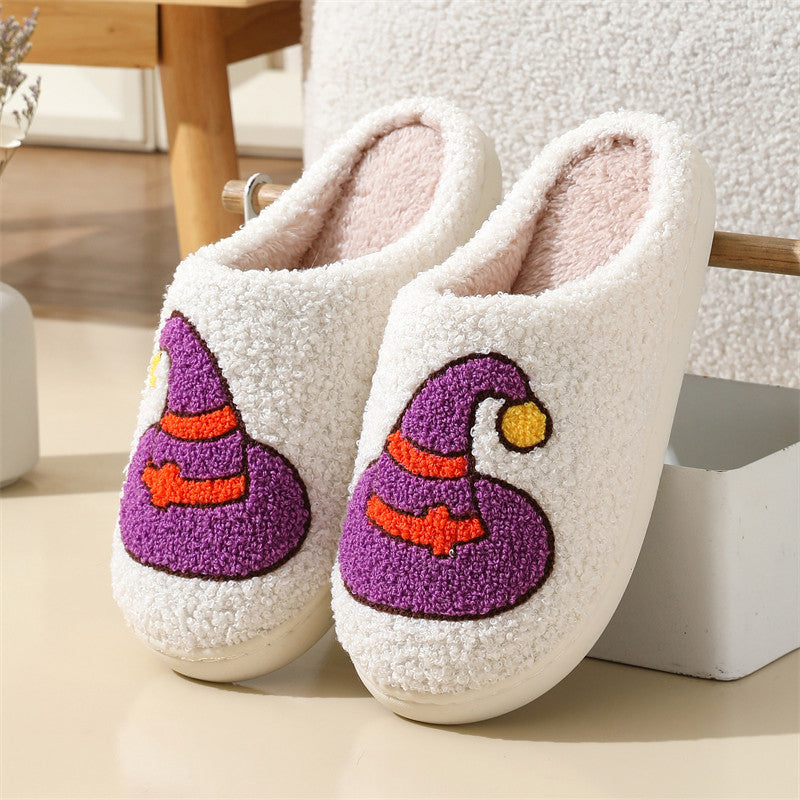 Halloween Spider Witch-hat Slippers Home Indoor Non-slip Floor Bedroom Slippers Winter Warm House Shoes For Women Men ARZ