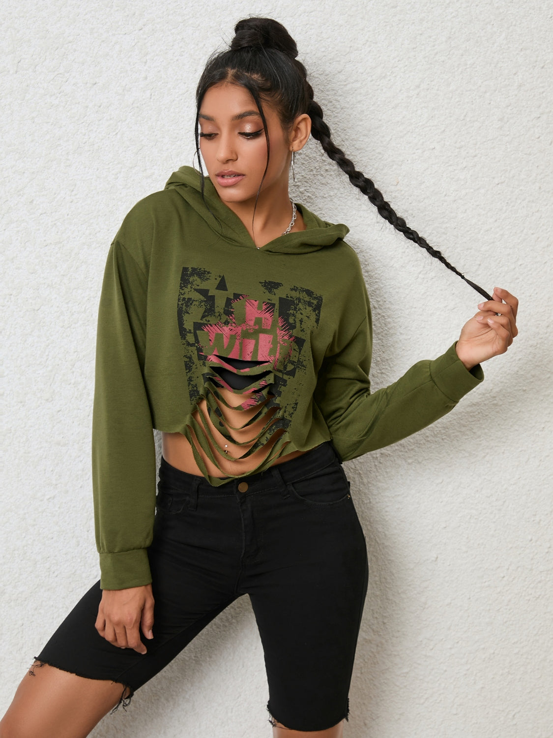 Cutout Long Sleeve Hoodie Trendsi