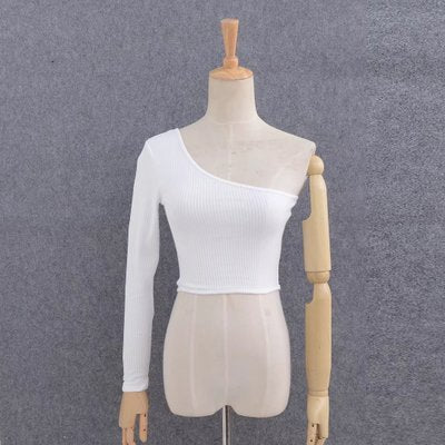 Off Shoulder Sexy Female Knitted Crop Top Women White Black Tops Streetwear Elastic Short T shirt Knitting Cropped Camis Tees ARZ