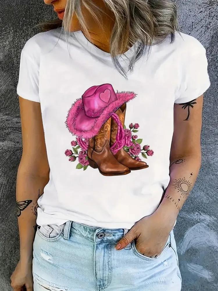 Cowgirl Floral Print T-shirts Women Summer Tshirt Lady Rive ARZ