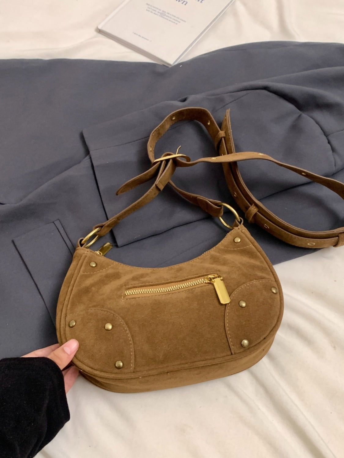 Suede Adjustable Strap Shoulder Bag Trendsi