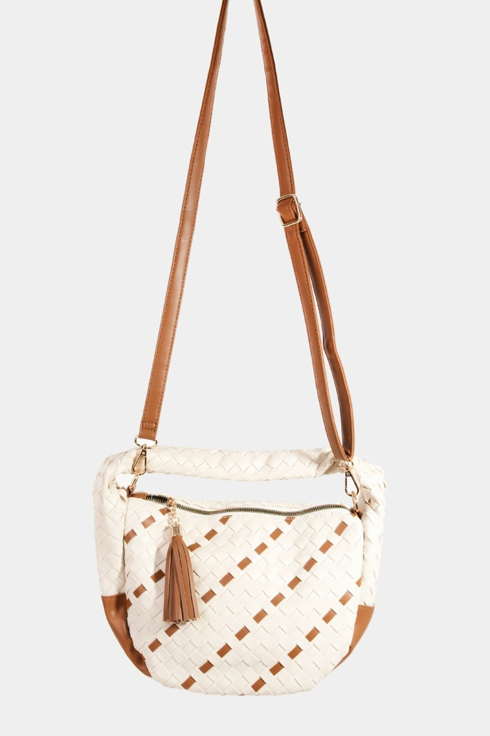 Fame Tassel Detail Weave Semi Circle Bag Trendsi