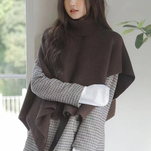 Sweater Shawl Turtleneck Irregular Cloak Warm Padded Coat Knitted Scarf ARZ