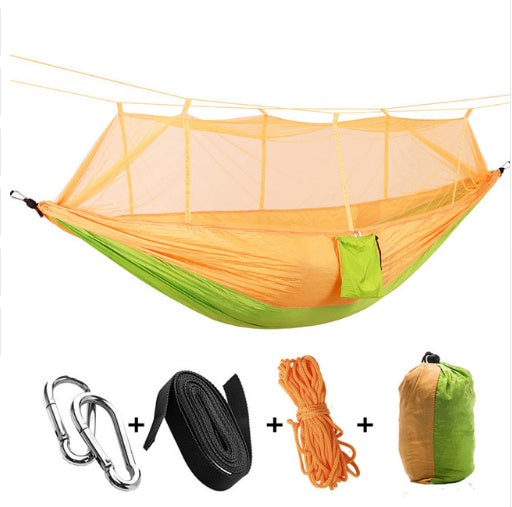 Outdoor Parachute Cloth Hammock Couble with Mosquito Net Light Portable Army Green Insect-proof Camping Aerial Tent ARZ