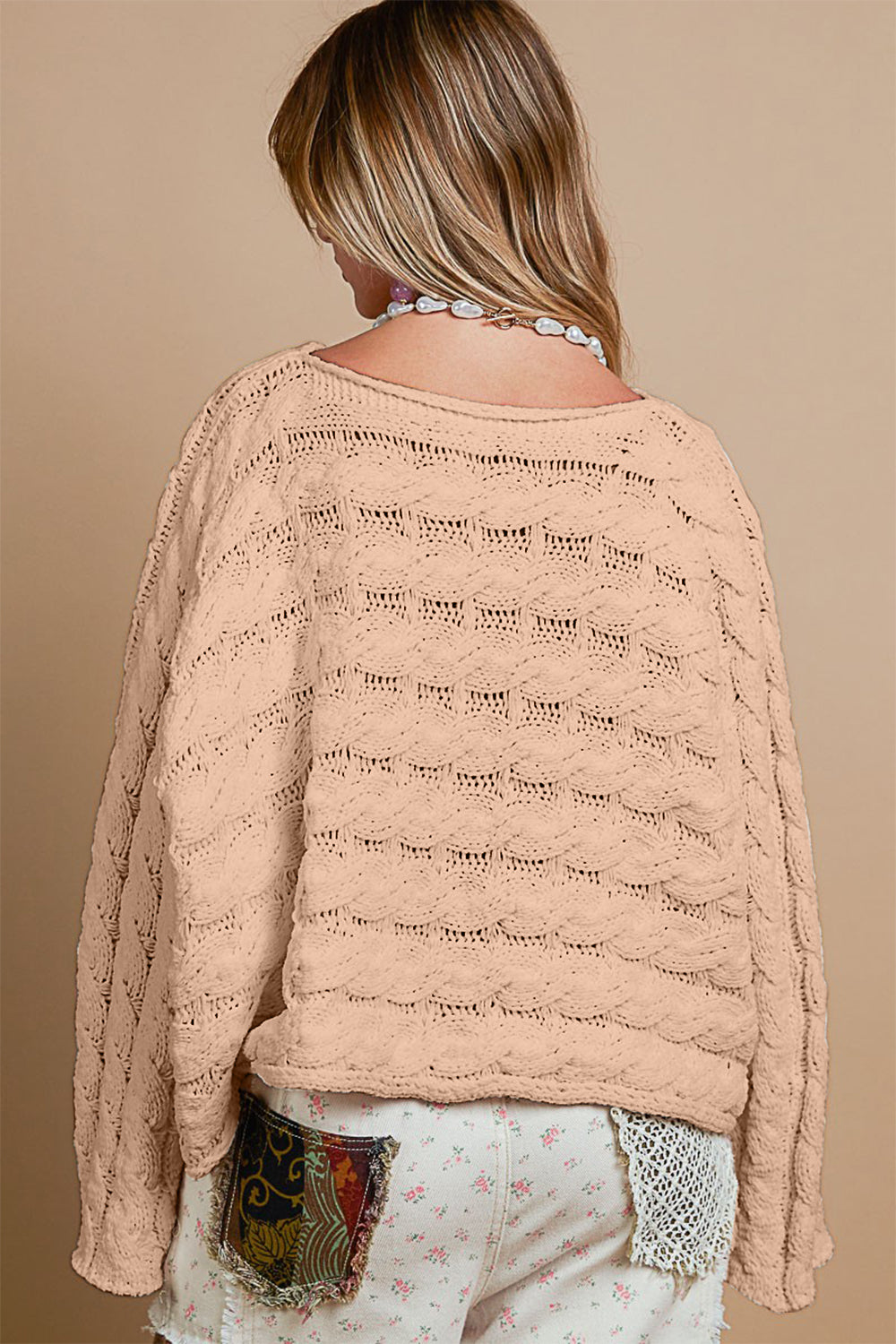 POL Round Neck Cable Knit Cropped Sweater Trendsi