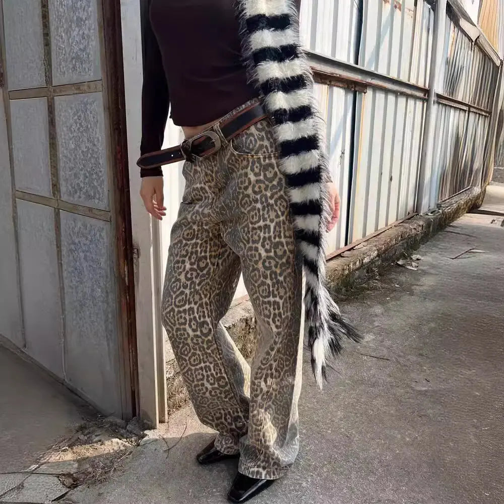 Vintage Leopard Print Jeans For Men And Women Hip Hop Trend ARZ