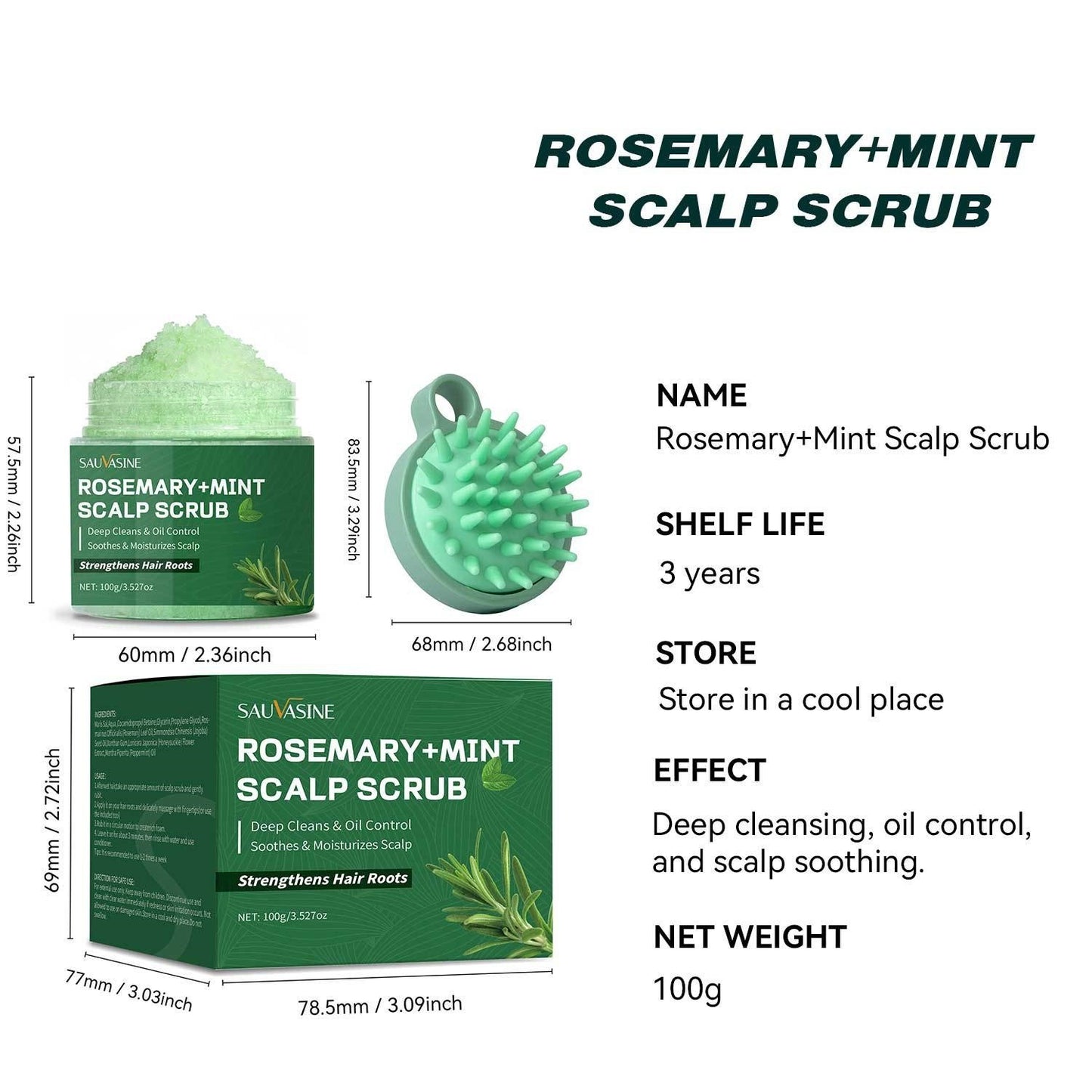 Rosemary Mint Scalp Scrub Shampoo With Massage Comb ARZ