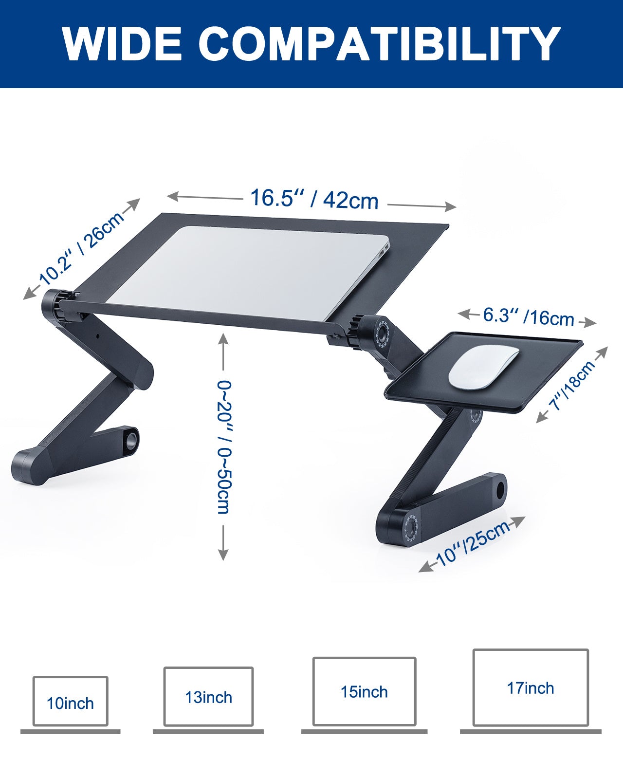 Adjustable Laptop Stand, RAINBEAN Laptop Desk with 2 CPU Cooling USB Fans for Bed Aluminum Lap Workstation Desk with Mouse Pad, Foldable Cook Book Stand Notebook Holder Sofa,Amazon Banned ARZ