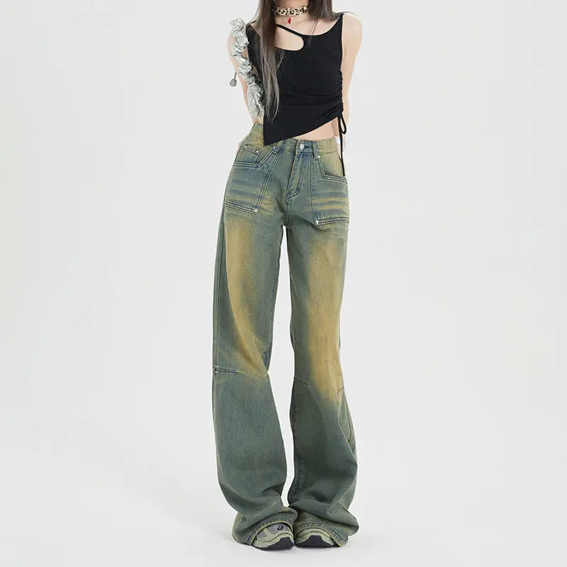 Washed-out Vintage Straight Jeans For Women ARZ