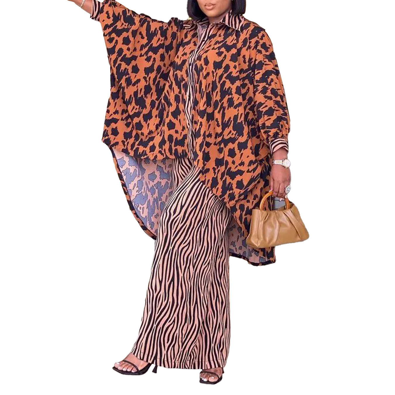 Printed Style Shirt Wide Leg Pants Two-piece Set African Suit ARZ