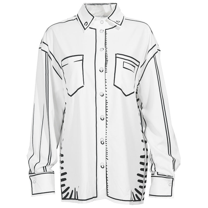 Hand-painted Black And White Printing Color Contrast Shirt ARZ