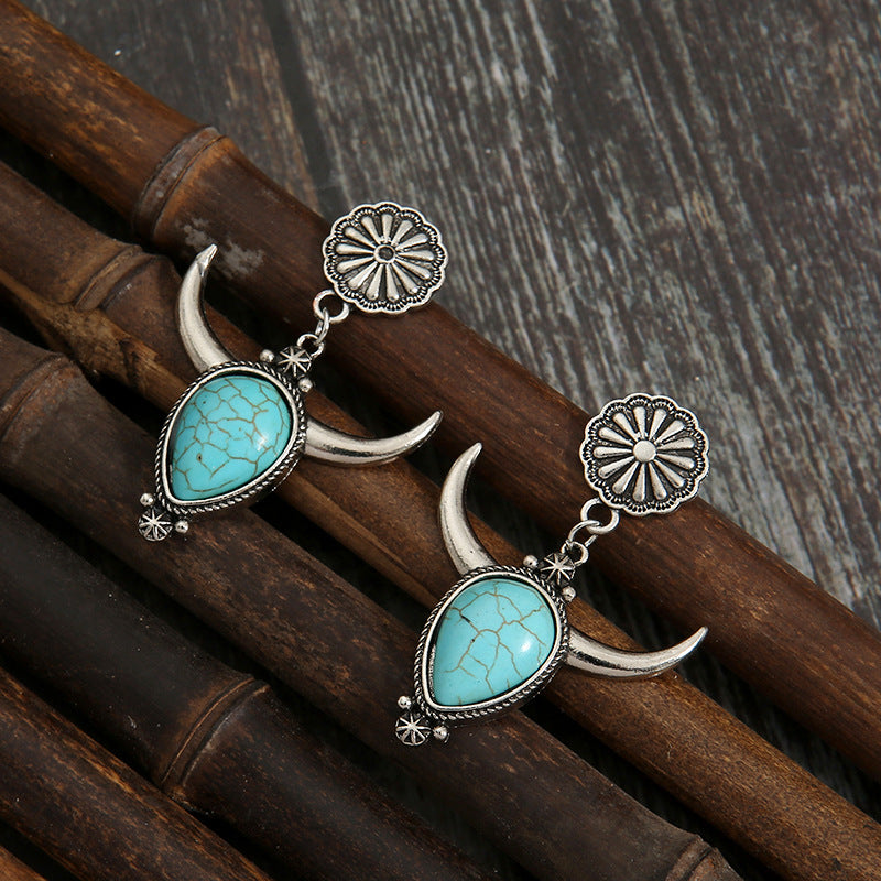 Artificial Turquoise Alloy Cow Head Earrings Trendsi