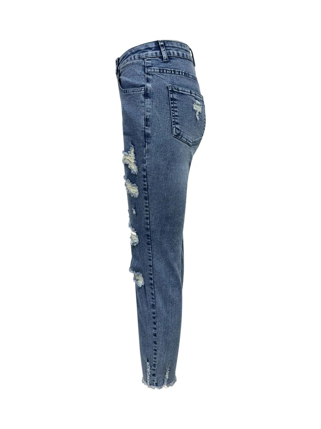 Distressed Raw Hem Jeans with Pockets Trendsi