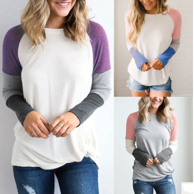 Women Long Sleeve T-shirt Casual O Neck Patchwork Gray White Tops Tees Female Autumn Fashion New Clothing Dropshipping ARZ