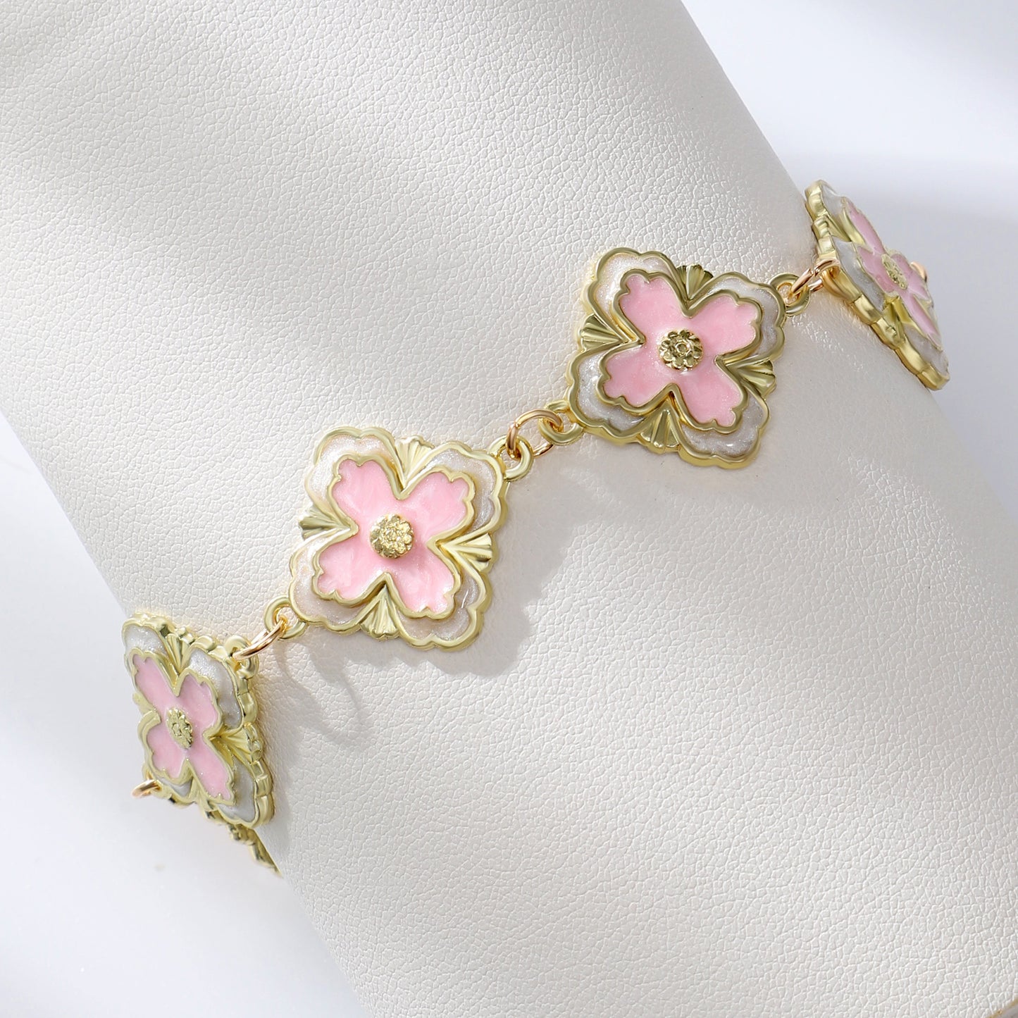 Diamond Leaf Four Leaf Flower Bracelet For Women Retro ARZ