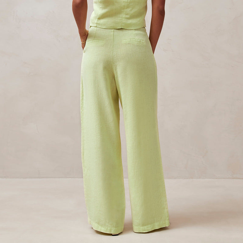 Pure Linen High Waist Drooping Straight-leg Pants Ladies ARZ