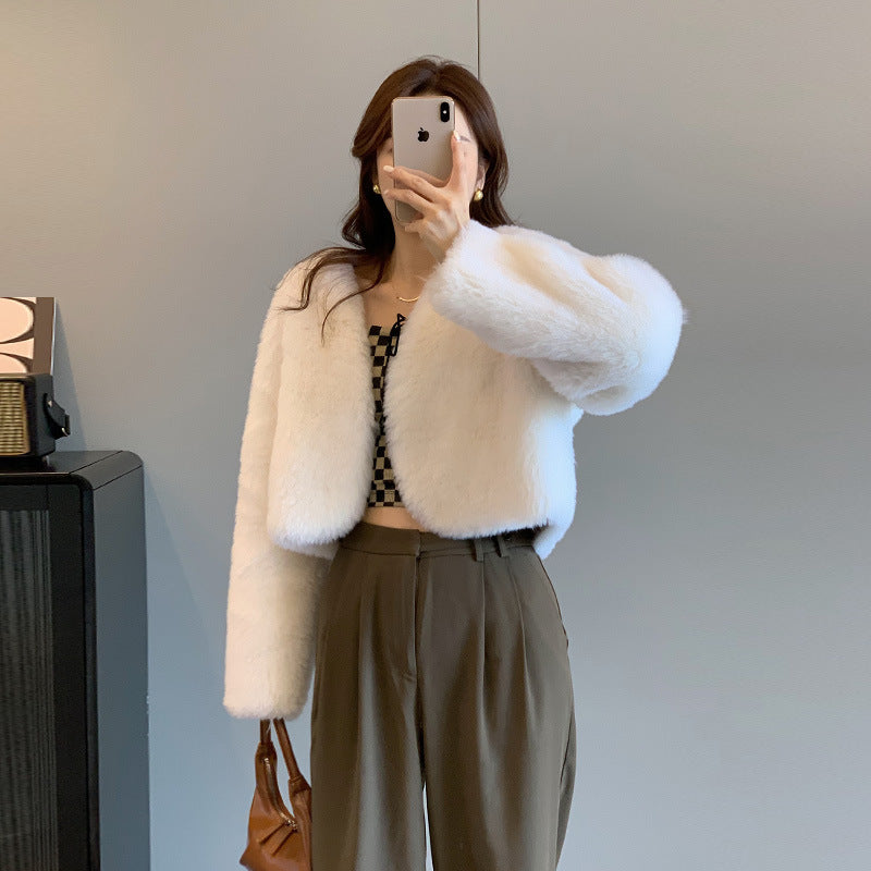 Women's V-neck Korean-style Fur Coat ARZ