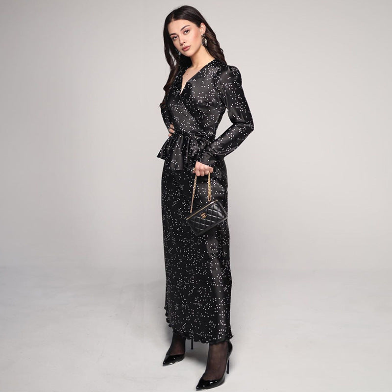 V-neck Printed Long-sleeved Top High Waist Skirt Suit ARZ