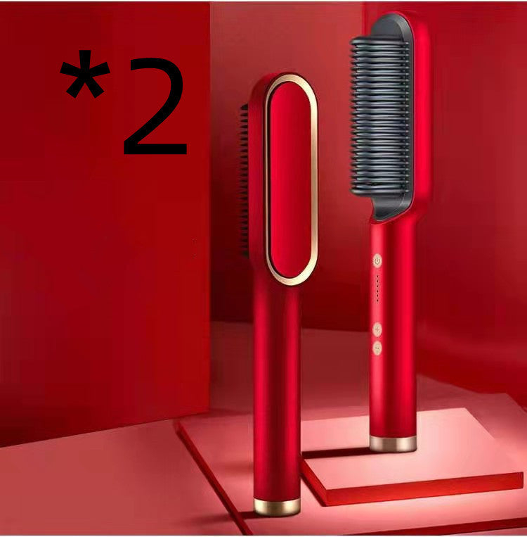 New 2 In 1 Hair Straightener Hot Comb Negative Ion Curling Tong Dual-purpose Electric Hair Brush ARZ