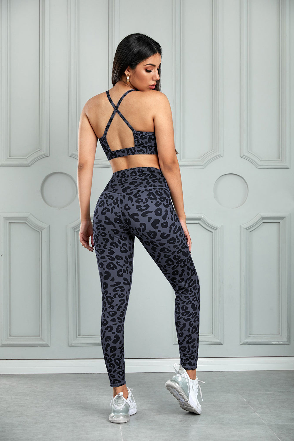 Leopard Cutout Sports Bra and Leggings Set Trendsi