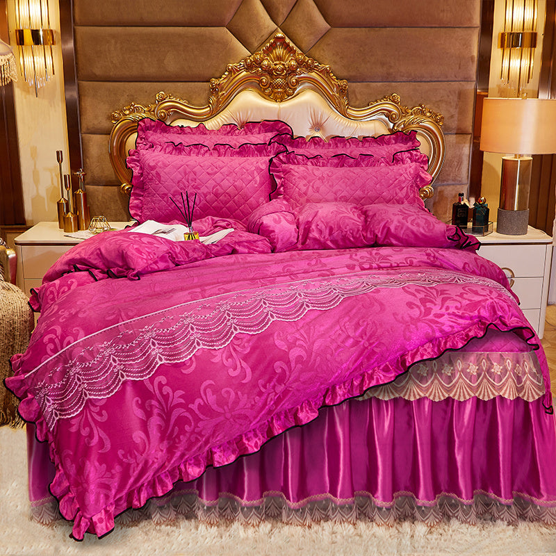 Lace Velvet Bed Skirt Four-piece Quilted ARZ