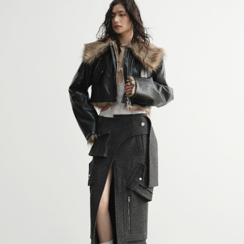 Wild Loose Feeling Fur Reverse Leather Jacket Short Coat ARZ