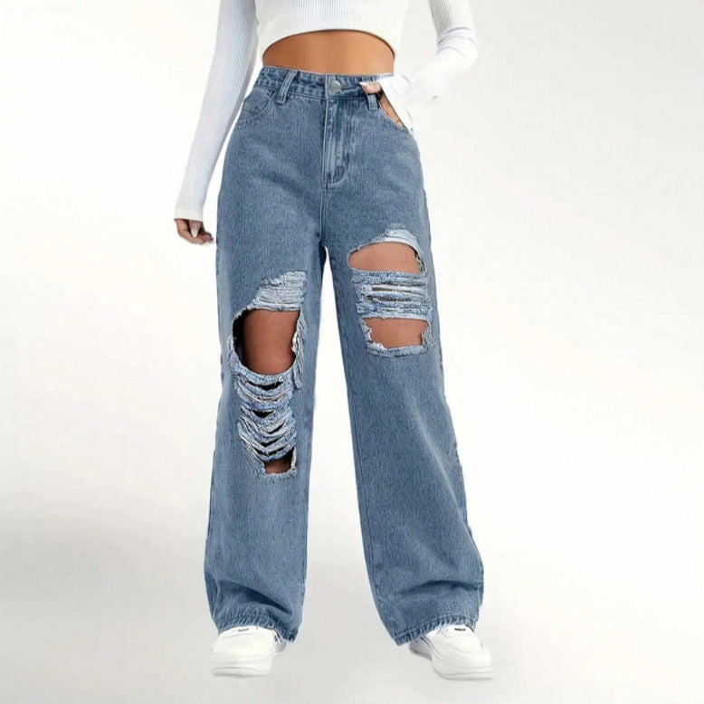 European And American Fashion Ripped High Waist Jeans ARZ