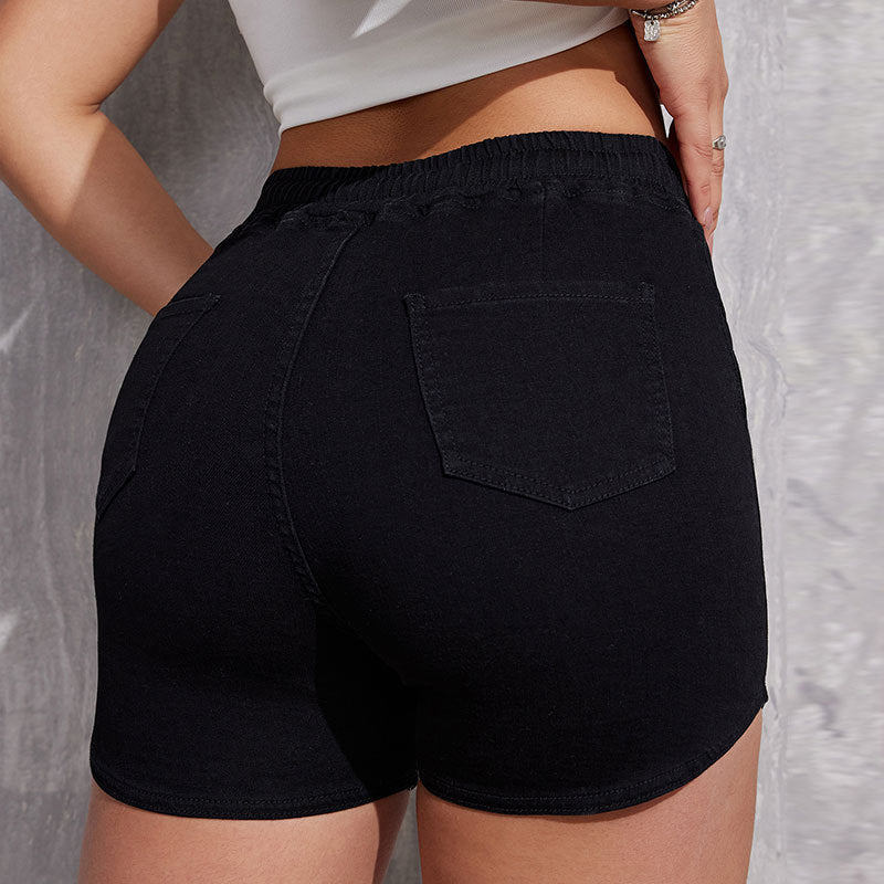 Plus Size A- Line Drawstring Denim Shorts For Women ARZ