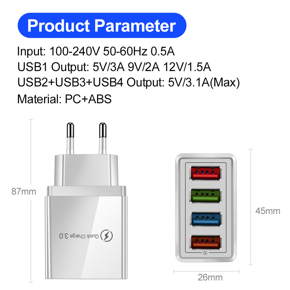 USB Charger Quick Charge 3.0 4 Phone Adapter For Tablet Portable Wall Mobile Charger Fast Charger ARZ